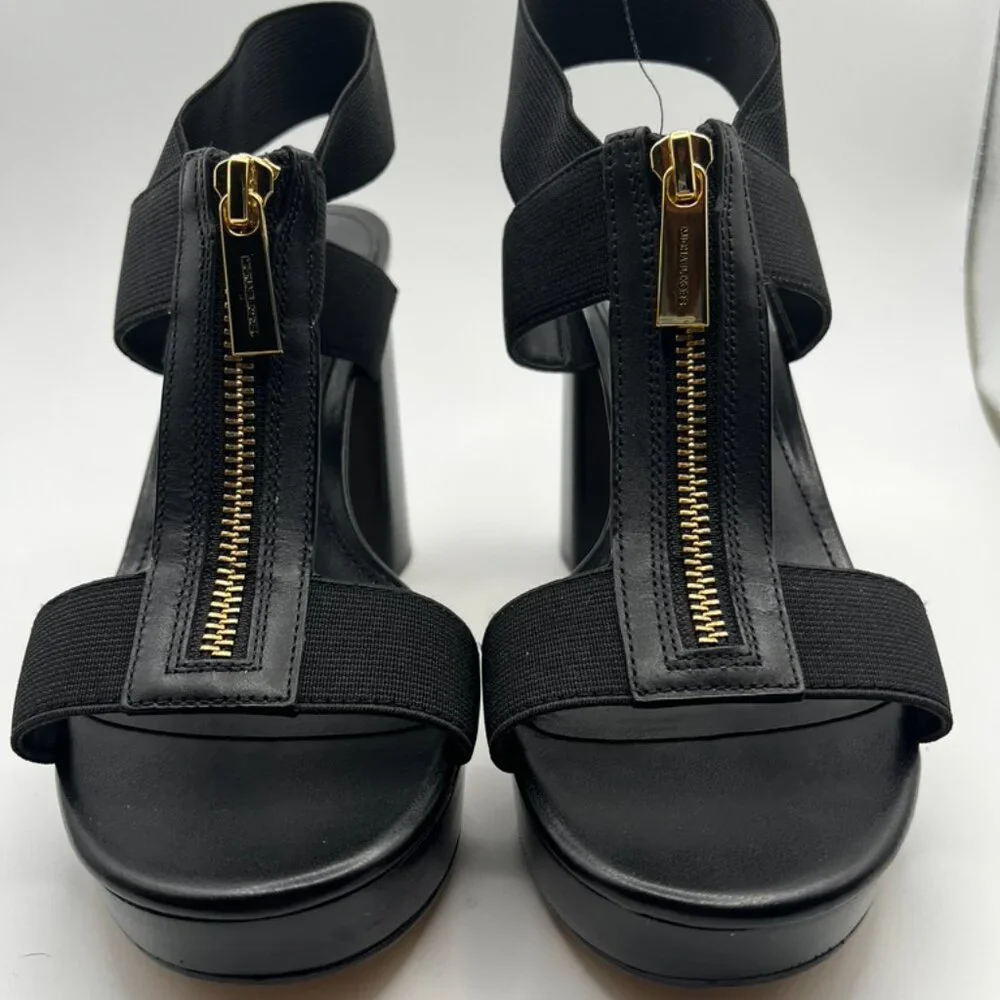 Michael Kors Black Sandals with Gold Zipper - Picture 3 of 12